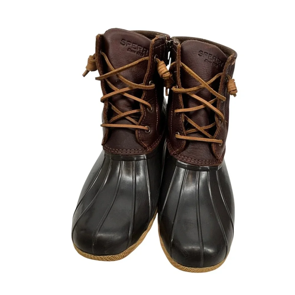 Sperry‎ Saltwater Duck Boots Brown Leather Rubber Ankle Rain Boots Women Size 10